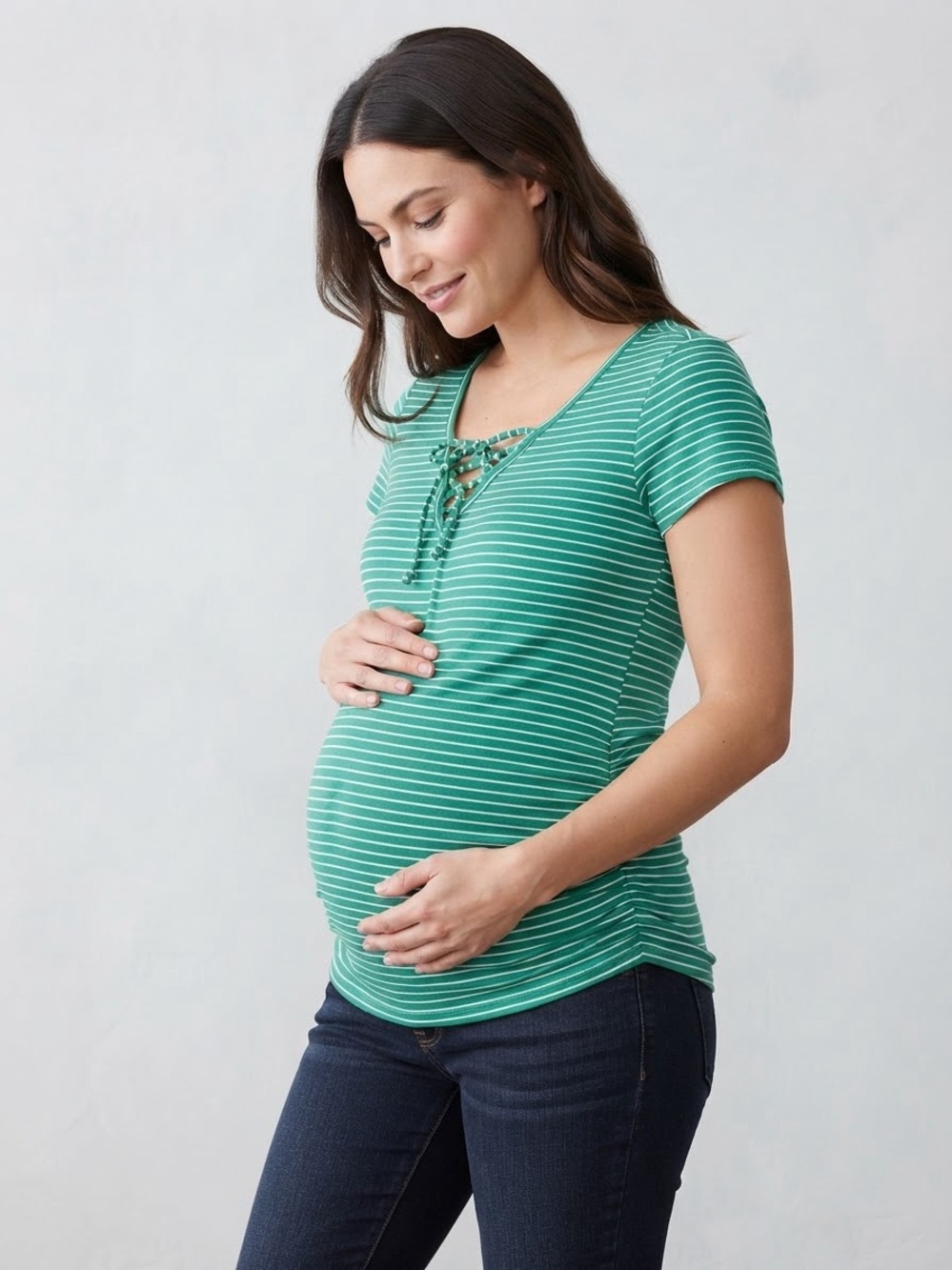 a:glow Green Striped Lace-Up Maternity Tee